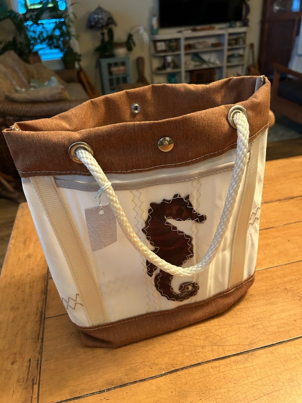 Classy Seahorse Tote Bag /handbag, sailcloth and Sunbrella Nautical Style